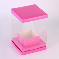 Коробка для цветов с вазой и PVC окнами складная, 16 х 23 х 16 см, однотонный, розовый Коробка для цветов с вазой и PVC окнами складная, 16 х 23 х 16 см, однотонный, розовый