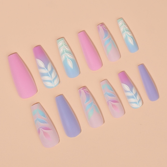 Ногти накладные с кл пластинами 12шт Градиент балерина разноцв к/кор QF