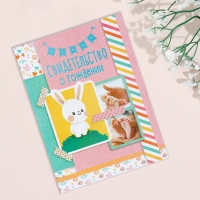 Свидетельство о рождении "Кролик" тиснение, розовый тон, А4 Свидетельство о рождении "Кролик" тиснение, розовый тон, А4