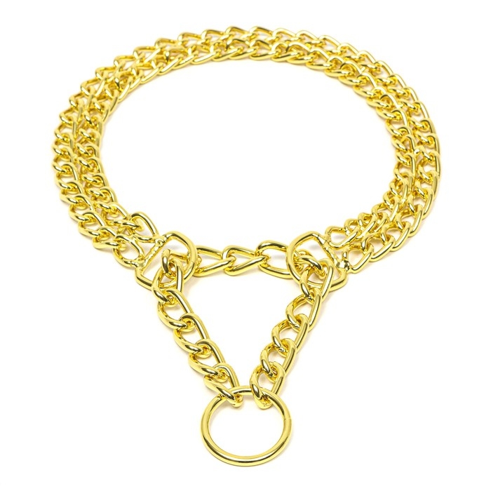 Ошейник - полуудавка металлический двухрядный, 50 см, толщина проволоки 2,5 мм, золотистый Ошейник - полуудавка металлический двухрядный, 50 см, толщина проволоки 2,5 мм, золотистый