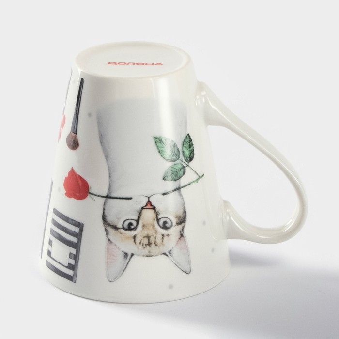 Кружка фарфоровая Доляна &laquo;Котик&raquo;, 320 мл, цвет белый