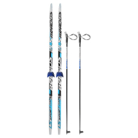 Комплект лыжный: пластиковые лыжи 185 см с насечкой, стеклопластиковые палки 145 см, крепления NN75 мм, цвета МИКС