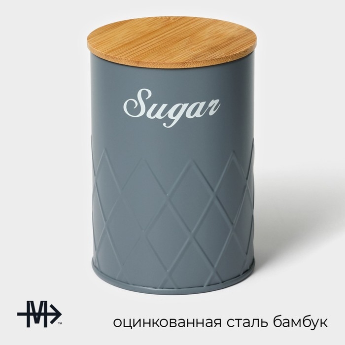 Банка для сахара Magistro Sugar Graphite, 9,5&times;13,5 см, цвет серый, с бамбуковой крышкой