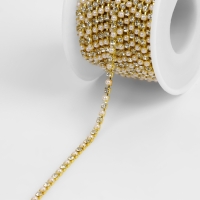 Цепь со стразами и жемчугом, металл, пластик, стекло, 2,5 мм, 9 ± 1 м, цвет золотой Цепь со стразами и жемчугом, металл, пластик, стекло, 2,5 мм, 9 ± 1 м, цвет золотой
