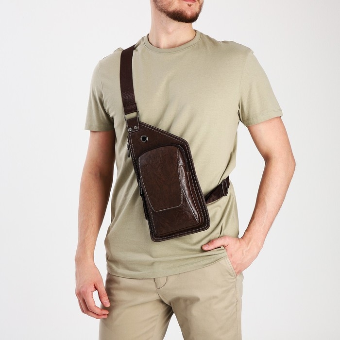 Сумка-слинг мужская из искусственной кожи, цвет тёмно-коричневый Сумка-слинг мужская из искусственной кожи, цвет тёмно-коричневый
