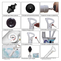 Вантуз пневматический ZEIN, 3 насадки, датчик давления, ручной насос