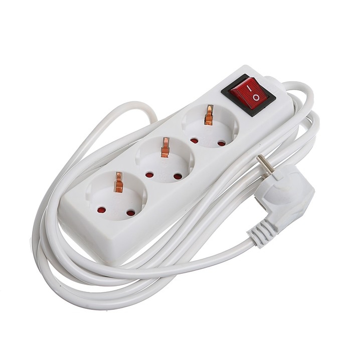 Удлинитель Luazon Lighting, 3 розетки, 3 м, 6 А, 1300 Вт, 3х0.75 мм2, с з/к, с выкл., Б Удлинитель Luazon Lighting, 3 розетки, 3 м, 6 А, 1300 Вт, 3х0.75 мм2, с з/к, с выкл., Б