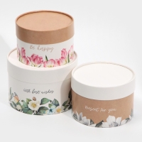 Набор шляпных коробок 3 в 1, упаковка подарочная, &laquo;Цветочный&raquo;, 16 х 10, 14 х 9, 13 х 8,5 см