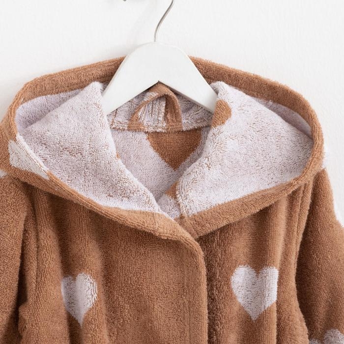 Халат махровый детский Крошка Я &laquo;Сердечки&raquo; размер 30, цвет мокко, 100% хлопок 360 г/м2