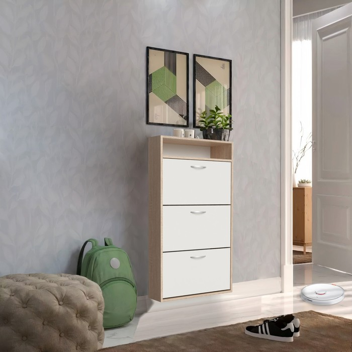 Обувница Приветливая-1, 600х222х1232, Дуб сонома/Белый