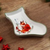 Новый год. Блюдо новогоднее керамическое &laquo;Лисичка&raquo;, 20х15.5х3 см, цвет белый
