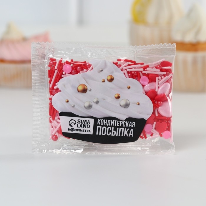 Посыпка кондитерская фигурная «Сердечки»: красная, розовая, 25 г. Посыпка кондитерская фигурная «Сердечки»: красная, розовая, 25 г.
