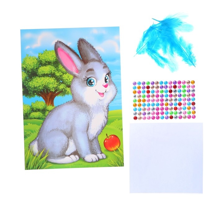 Аппликация перьями и стразами для детей &laquo;Зайчик&raquo;, набор для творчества