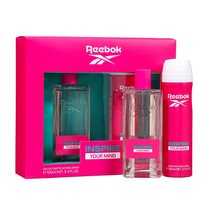 Подарочный набор косметики женский Reebok Inspire Your Min: туалетная вода, 100 мл + дезодорант, 150 мл Подарочный набор косметики женский Reebok Inspire Your Min: туалетная вода, 100 мл + дезодорант, 150 мл