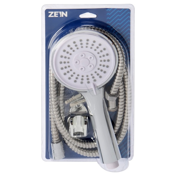 Набор для душа ZEIN Z3094, шланг 150 см, гайки металл, держатель, лейка 3 режима, хром Набор для душа ZEIN Z3094, шланг 150 см, гайки металл, держатель, лейка 3 режима, хром