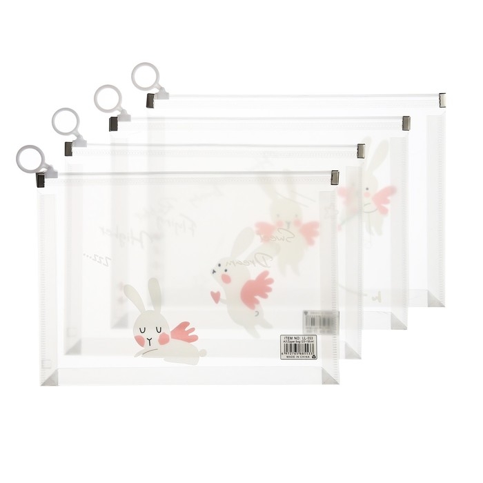 Папка-конверт на молнии формат А5, 180мкр, с рисунком "Зайчик", МИКС