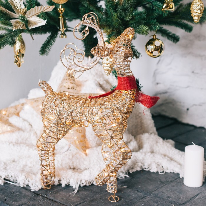 Светодиодная фигура &laquo;Олень золотистый&raquo; 40 &times; 60 &times; 18 см, металл, 220 В, свечение тёплое белое