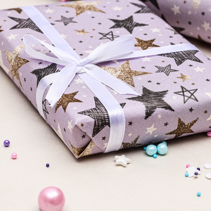 Бумага упаковочная, крафт Бумага упаковочная, крафт "Звезды", 70 х 100 см, 1 лист