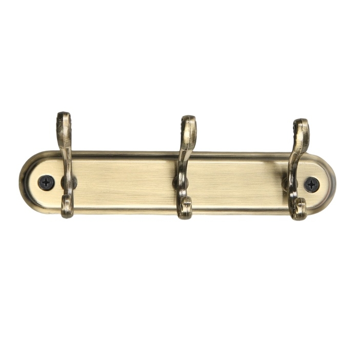 Вешалка ТУНДРА TVT003, металлическая, трёхрожковая, цвет бронза