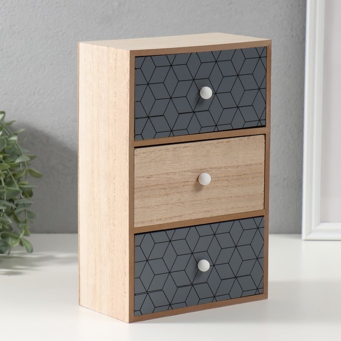 Шкатулка дерево 3 ящика "Геометрия" беж с чёрным 10х17,2х26 см