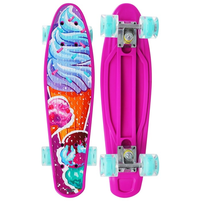 Пенниборд ONLYTOP &laquo;Мороженое&raquo;, 56х16 см, колёса световые PU 60х45 мм, ABEC 7, алюминиевая подвеска