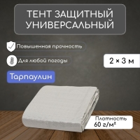 Тент защитный, 3 × 2 м, плотность 60 г/м², УФ, люверсы шаг 1 м, тарпаулин, серый Тент защитный, 3 × 2 м, плотность 60 г/м², УФ, люверсы шаг 1 м, тарпаулин, серый