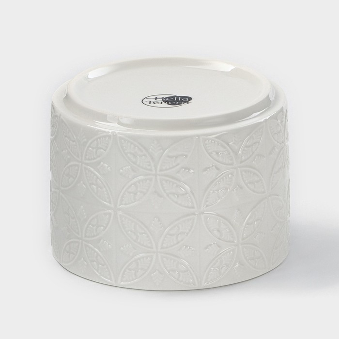 Банка для хранения сыпучих продуктов BellaTenero &laquo;Листья&raquo;, 330 мл, d=10 см, с бамбуковой крышкой, фарфоровая, цвет белый