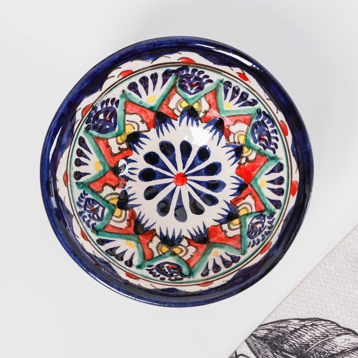 Пиала чайная Риштанская керамика "Цветы" большая, 11 см, микс