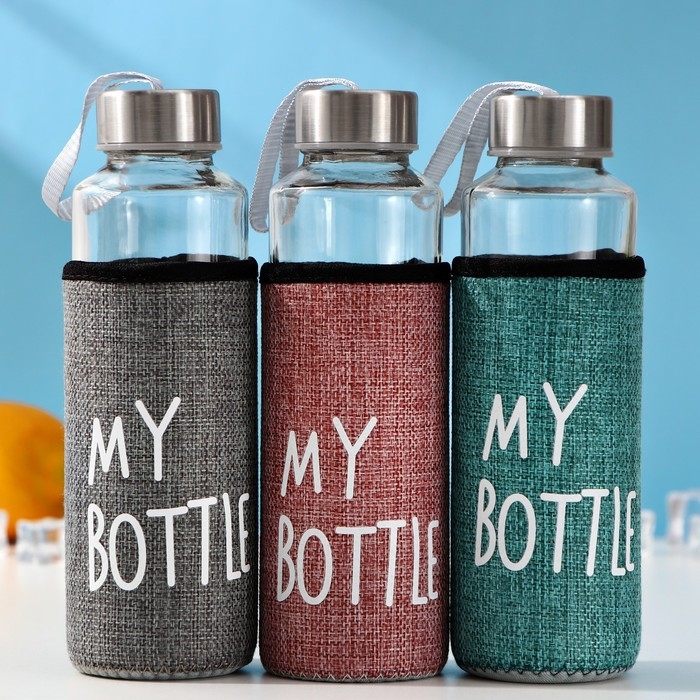 Бутылка для воды стеклянная в чехле &laquo;Ротанг&raquo;, 400 мл, h=20 см, цвет МИКС