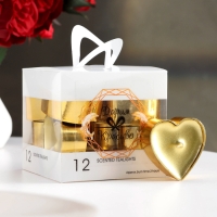 Набор свечей в гильзе "Сердце" 12 шт, металлик, золото Набор свечей в гильзе "Сердце" 12 шт, металлик, золото