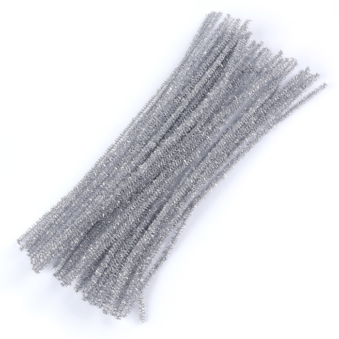 Проволока с ворсом для поделок &laquo;Блеск&raquo;, набор 50 шт, размер 1 шт: 30&times;0,6 см, цвет серебро