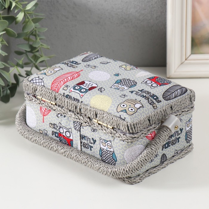 Шкатулка для рукоделия "Совы и перья" 18х12х9,5 см