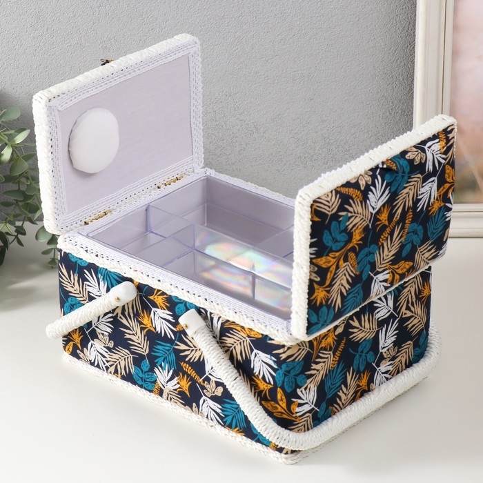 Шкатулка для рукоделия Шкатулка для рукоделия "Лесные веточки на синем" 19х26х14,5 см