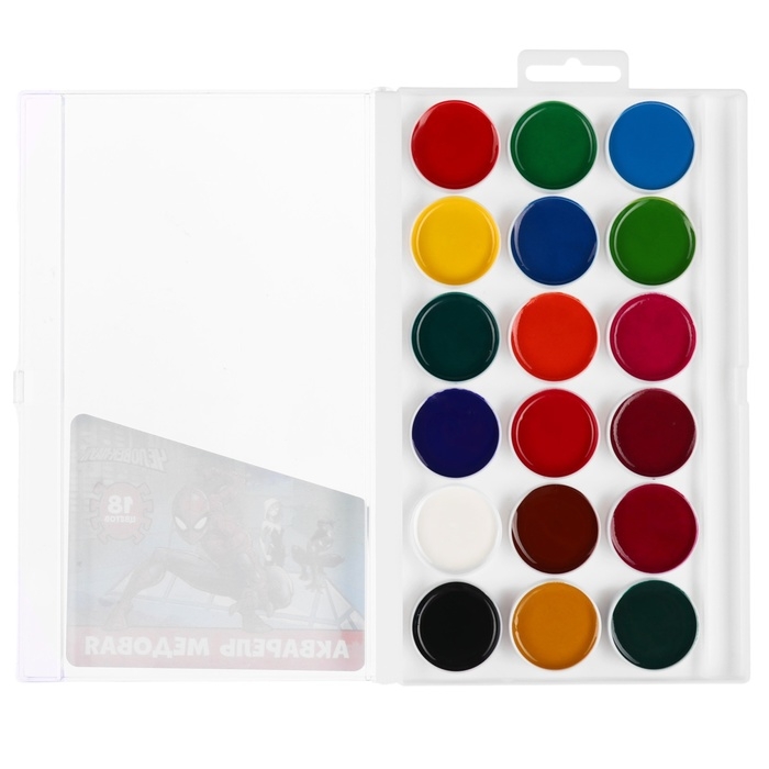 Акварель 18цв пластик, «Человек-паук», европодвес Акварель 18цв пластик, «Человек-паук», европодвес