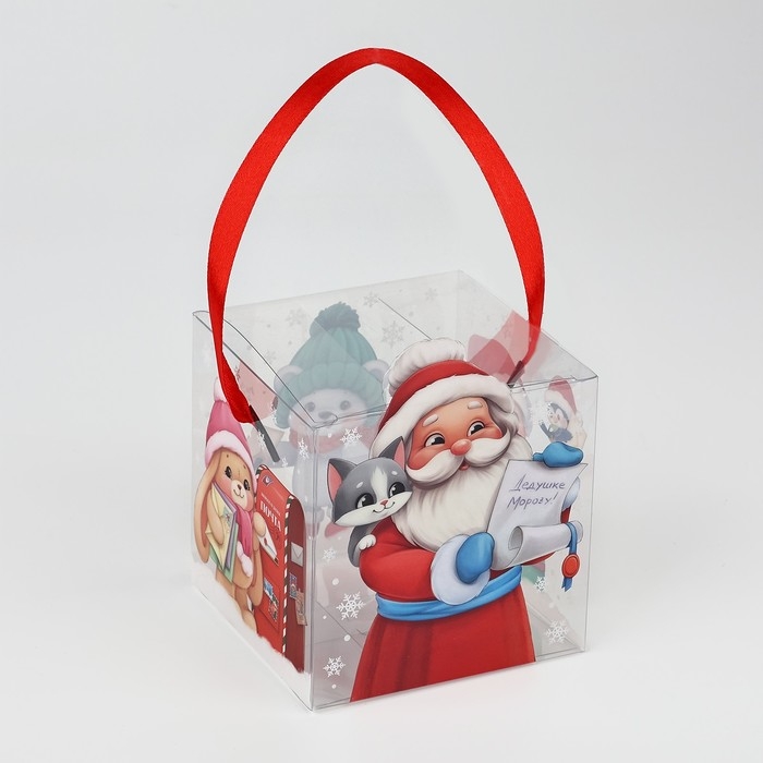 Коробка подарочная новогодняя складная ПВХ, &laquo;Дед Мороз&raquo;, 10 х 10 х 10 см, Новый год