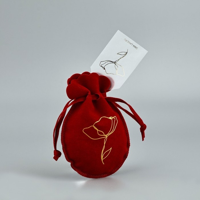 Мешок замшевый  &laquo;Цветок&raquo;, красный, тиснение, 9 &times; 12 см