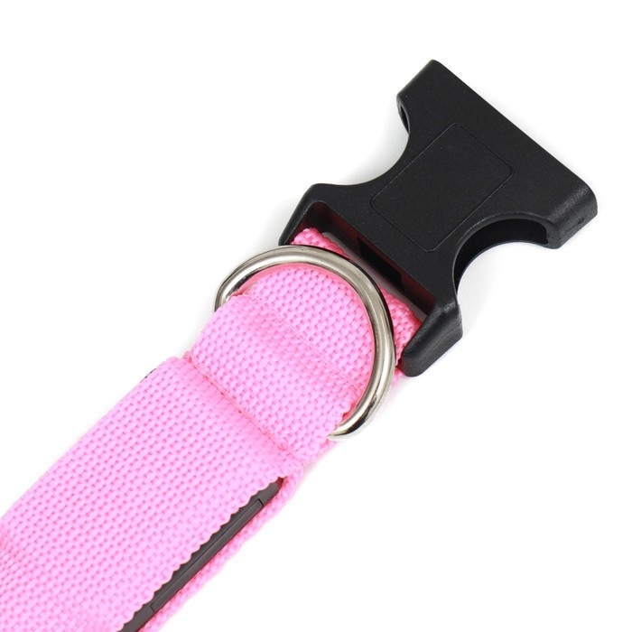 Ошейник с подсветкой Двойная полоса размер М, ОШ 40-48 х 2,5 см 3 режима свечения розовый