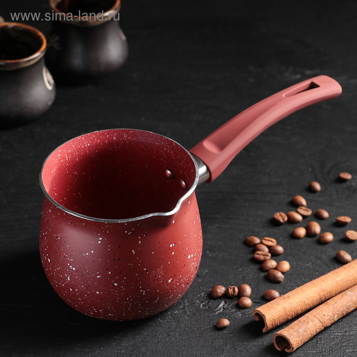 Турка Доляна «Бордо», 600 мл, пластиковая ручка, антипригарное покрытие, цвет бордовый Турка Доляна «Бордо», 600 мл, пластиковая ручка, антипригарное покрытие, цвет бордовый