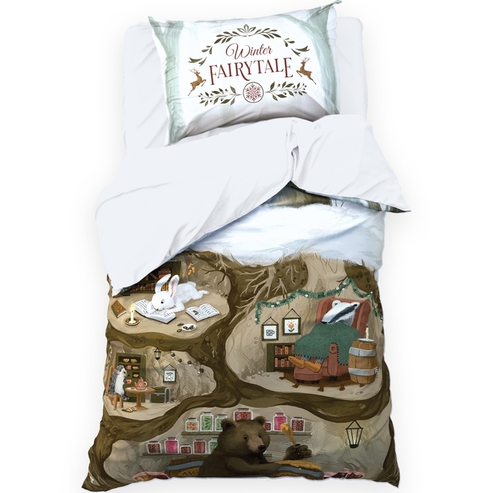 Комплект постельного белья Комплект постельного белья "Этель" 1,5 сп Зимой в берлоге 143х215 см, 150х214 см, 50х70 см -1 шт, 100 % хлопок