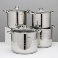 Набор кастрюль из нержавеющей стали «Абель», 4 предмета: 7 л, 9 л, 10 л, 12 л, крышки, индукция Набор кастрюль из нержавеющей стали «Абель», 4 предмета: 7 л, 9 л, 10 л, 12 л, крышки, индукция