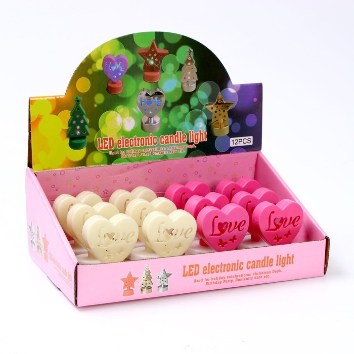 Свеча светодиодная «Сердечки», цвета МИКС Свеча светодиодная «Сердечки», цвета МИКС