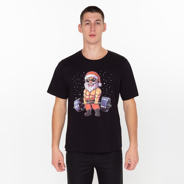 Футболка мужская новогодняя &laquo;Спортивный дед мороз&raquo;, цвет чёрный, размер 58