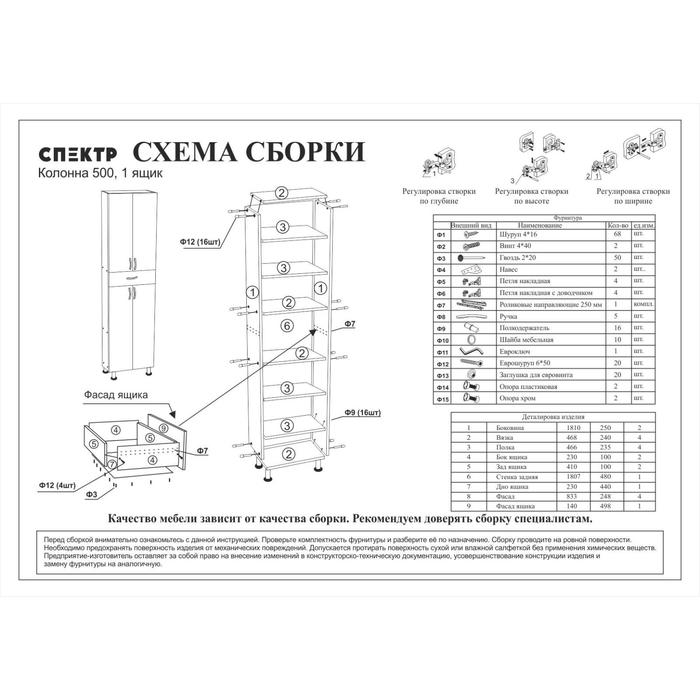 Пенал для ванной комнаты 50 с ящиком, 191 х 50 х 26,6 см