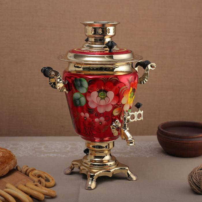 Самовар &laquo;Жостово на красном&raquo;, рюмка, 3 л, электрический