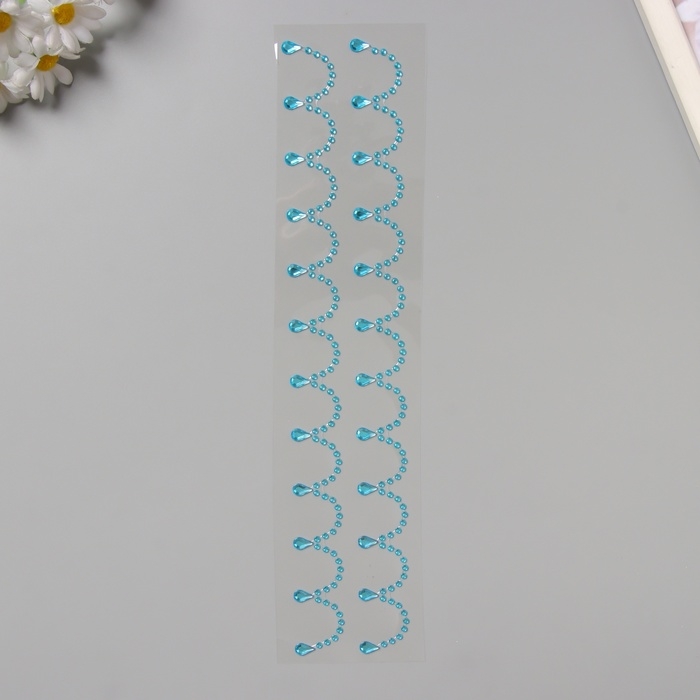 Наклейка пластик стразы "Подвесы" синяя 35х8 см