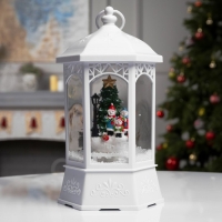 Светодиодная фигура &laquo;Фонарь со снеговиками и ёлкой&raquo; 20 &times; 27 &times; 20 см, пластик, батарейки ААх3 (не в комплекте), USB, свечение белое