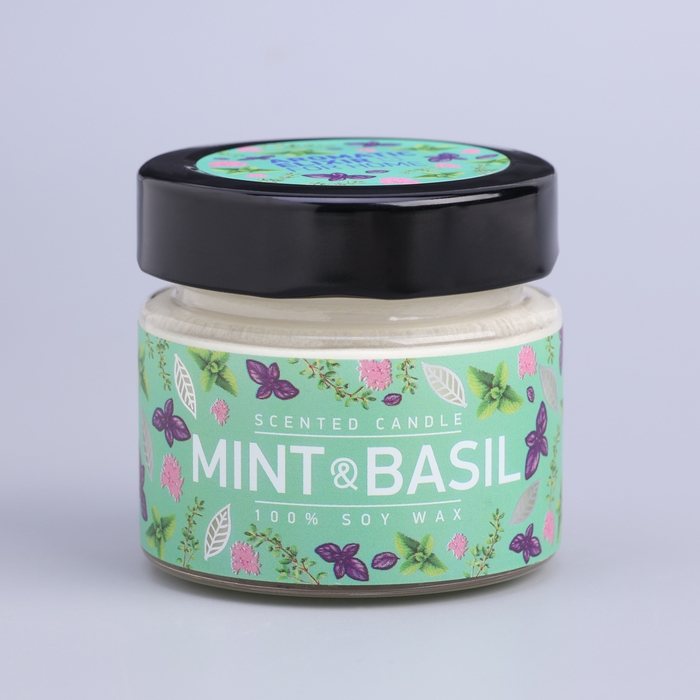 Свеча ароматическая в банке Свеча ароматическая в банке "Базилик и мята ", совый воск, 80 г