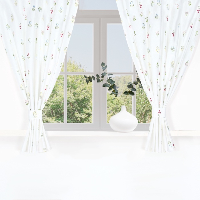 Комплект штор для кухни  Этель "Цветочек", 150х150 см - 2 шт, саржа 190 г/м2, 100% хл