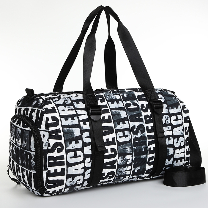 Сумка спортивная на молнии, отдел для обуви, 2 наружных кармана, длинный ремень, средний размер, цвет чёрный/белый Сумка спортивная на молнии, отдел для обуви, 2 наружных кармана, длинный ремень, средний размер, цвет чёрный/белый