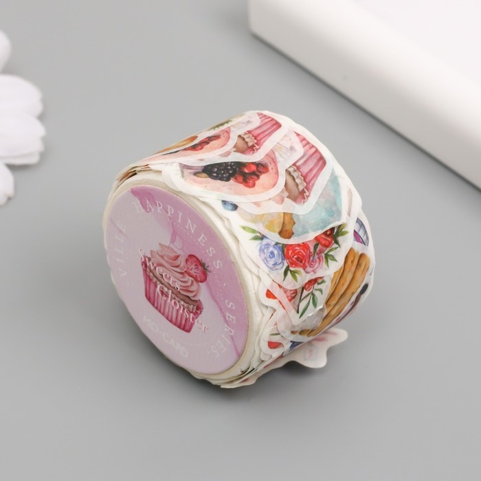 Наклейка бумага "Сладости - радости" 1,2 - 2,5 см 100 шт в рулоне 11х8 см